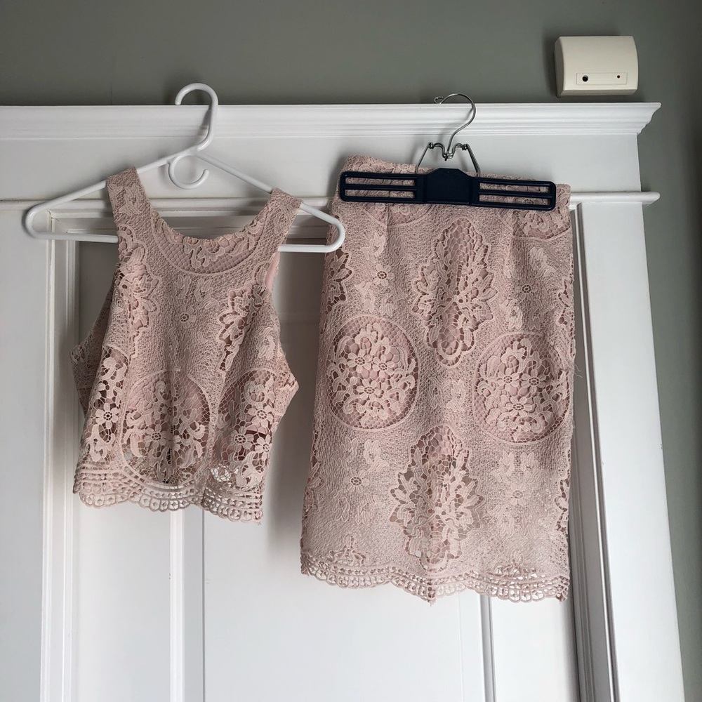 Two piece crop top lace dress